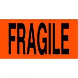 "Fragile" Label - Black on Red, 3 x 5"