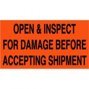 "Open & Inspect For Damage Before Accepting Shipment" Label - 4 x 6"