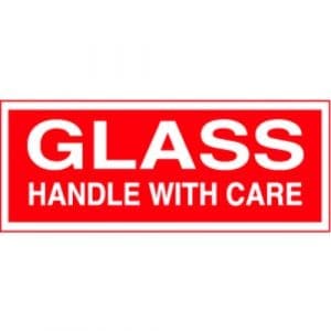 "Glass, Handle With Care" Label - Red on White, 2 x 5"