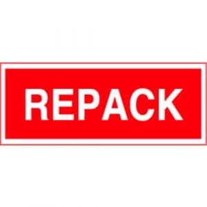 "REPACK" Label - Red on White, 2" x 5"