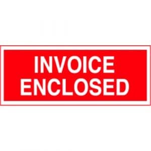 "Invoice Enclosed" Label - Red on White, 2" x 5"