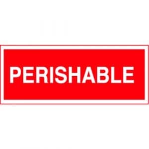 "Perishable" Label - Red on White, 2" x 5"