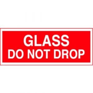 "Glass, Do Not Drop" Label - Red on White, 2 x 5"