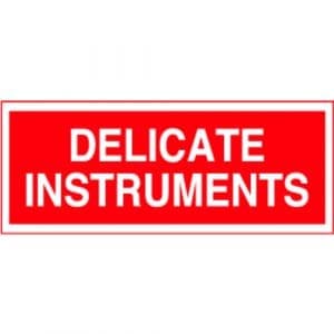 "Delicate Instruments" Label - Red on White, 2 x 5"