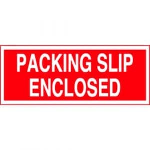 "Packing Slip Enclosed" Label - Red on White, 2" x 5"