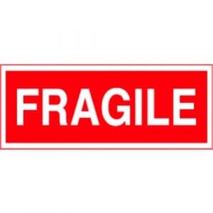 "Fragile" Label - Red on White, 2 x 5"