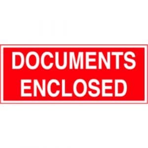 "Documents Enclosed" Label - Red on White, 2" x 5"