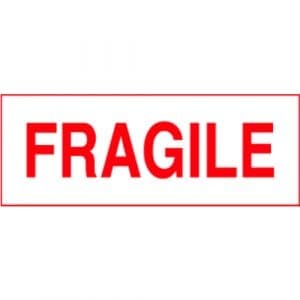 "Fragile" Label - Red on White, 2 x 5"