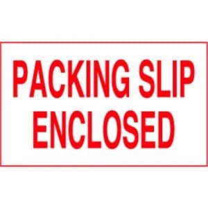 "Packing Slip Enclosed" Label - Red on White, 3" x 5"