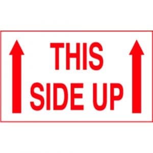 "This Side Up" Label - Red on White, 3" x 5"