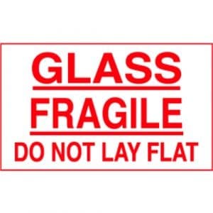 "Glass, Fragile, Do Not Lay Flat" Label - Red on White, 3" x 5"