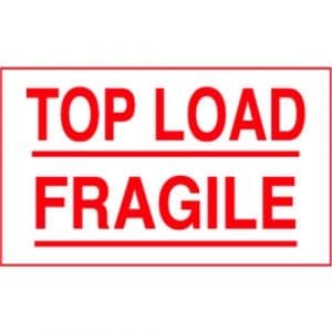 "Top Load Fragile" Label - Red on White, 3" x 5"