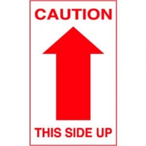 "Caution, This Side Up" Label - Red on White, 3" x 5"