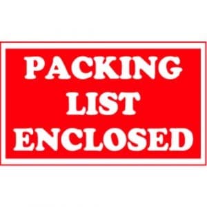 "Packing List Enclosed" Label - Red on White, 3" x 5"