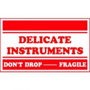"Delicate Instruments, Don't Drop, Fragile" Label - Red on White, 3" x 5"