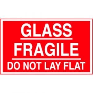 "Glass, Fragile, Do Not Lay Flat" Label - Red on White, 3" x 5"