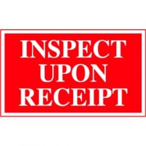 "Inspect Upon Receipt" Label - Red on White, 3" x 5"