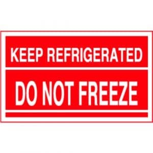 "Keep Refrigerated, Do Not Freeze" Label - Red on White, 3" x 5"