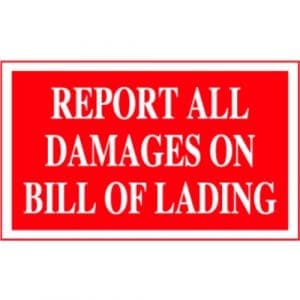 "Report All Damages On Bill Of Lading" Label - Red on White, 3" x 5"