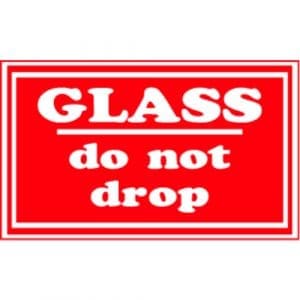 "Glass, Do Not Drop" Label - Red on White, 3" x 5"