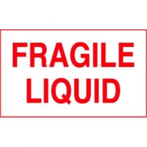 "Fragile Liquid" Label - Red on White, 3 x 5"