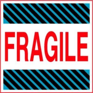 "Fragile" Label - Red/Blue on White, 4" x 4"