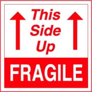 "This Side Up, Fragile" Label - Red on White, 4" x 4"