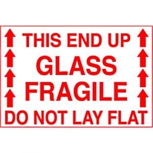 "This End Up, Glass Fragile, Do Not Lay Flat" Label - 4" x 6"
