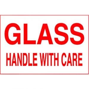 "Glass, Handle With Care" Label - Red on White, 4" x 6"