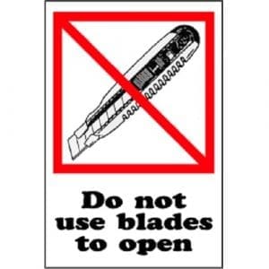 "Do Not Use Blades To Open" Label - 4" x 6"