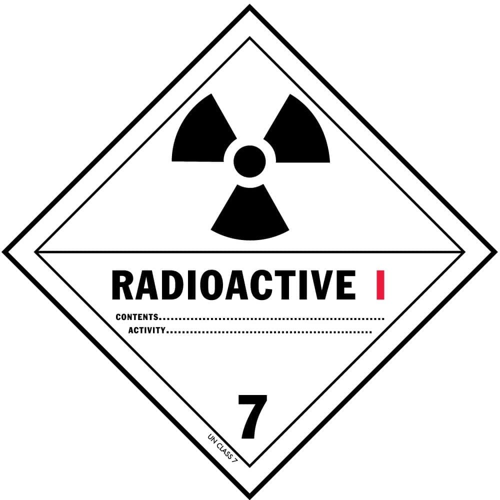 T.D.G. Labels - "Radioactive Materials I",  4 x 4"