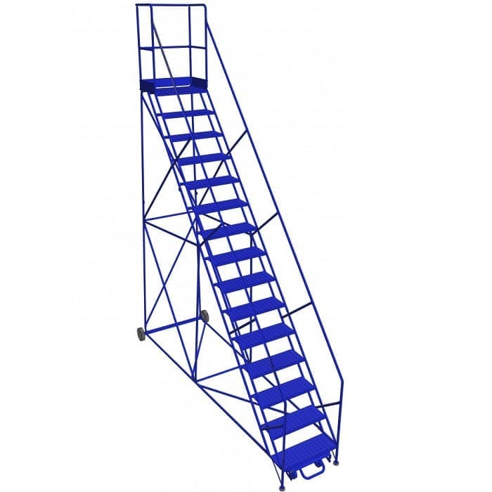 15-Step Safety Angle Rolling Step Ladder with 19" Top Step