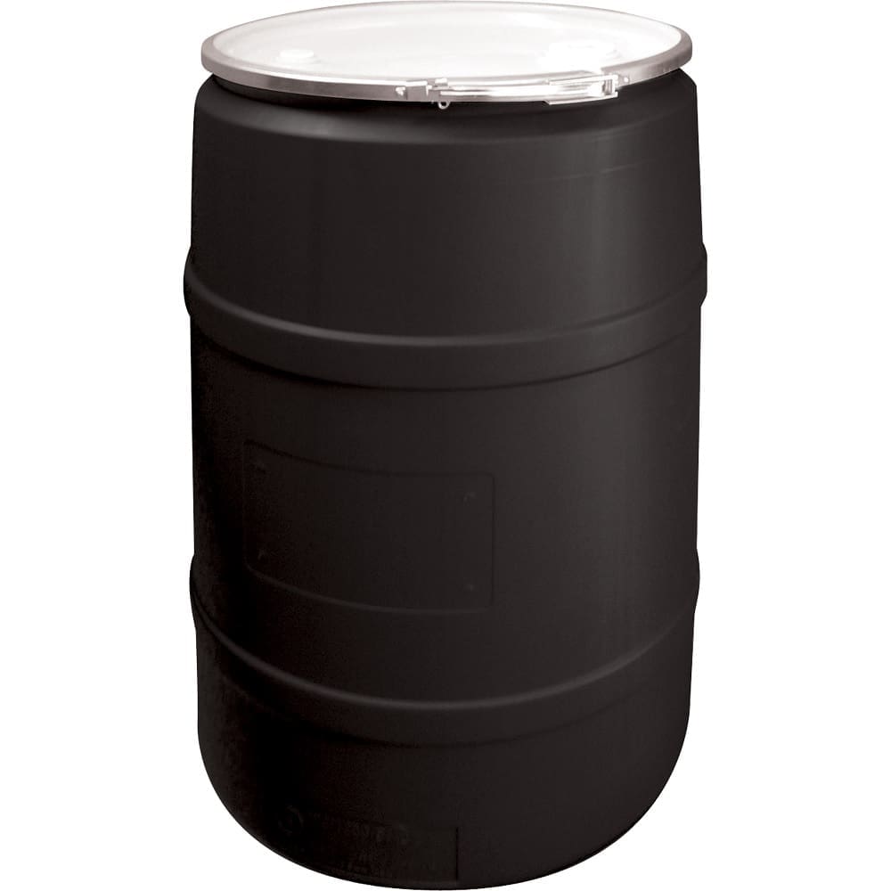 Plastic Drum with Lid - 55 Gallon - Open Top, Black